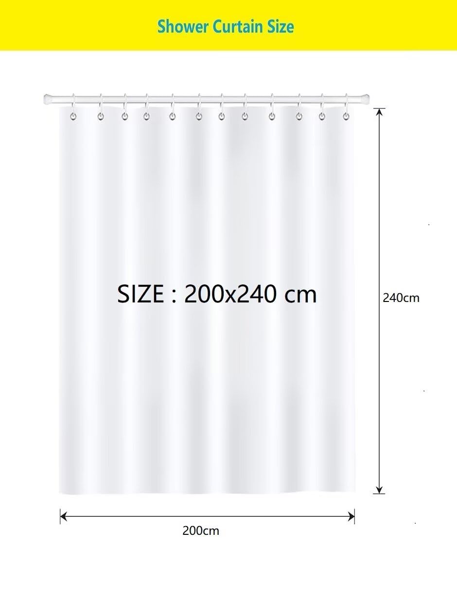 Tenda Doccia 200 x 240 cm, Tenda per Doccia Bianco e Nero Antimuffa Impermeabile, Tende per Vasca da Bagno con Ganci, Tessuto in Poliestere Gocce di Pioggia shower Curtain con Orlo Ponderato (LB2018)