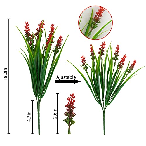 Agusbagli 24 Bundles Artificial Grass Fake Plants, Outdoor Fake Monkey Grass Greenery Uv Resistant Faux Plastic Shrubs Arrangement For Patio Garden Porch Home Window Hanging Planter Decor, Red #TOP2