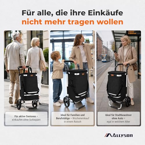 Allyson® Einkaufstrolley Klappbar, Einkaufswagen mit 56L Kapazität & Wasserdichter Tasche...