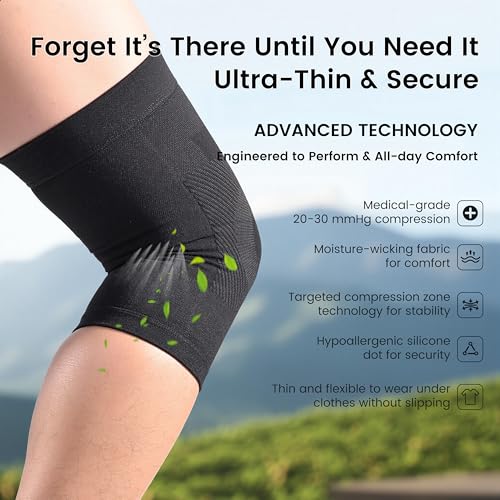 Image of Knee Compression Sleeves, 1 Pair, Can Be Worn Under Pants, 20-30mmHg Strong Support Knee Brace for Unisex, Knee Support for Meniscus Tear, Arthritis, Pain Relief, Injury Recovery, Daily Wear,Black 3XL