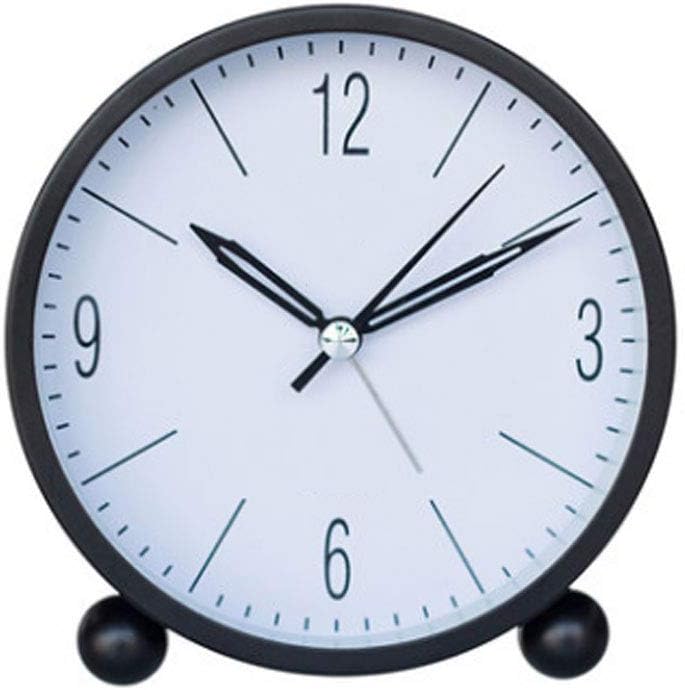 Table Clock Round Alarm Clock Battery- Powered Ultra-Quiet, Backlit Minimalist Bedroom Living Room Desk Alarm Clock Decorative Clock (Color : Black)