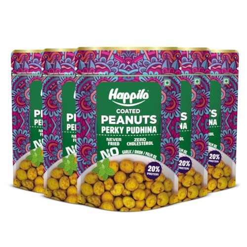 Image of Happilo Premium Super Snack Perky Pudhina Peanut 150g, Crunchy and Nutty, High in Protein and Dietary Fibre (Pack of 5)