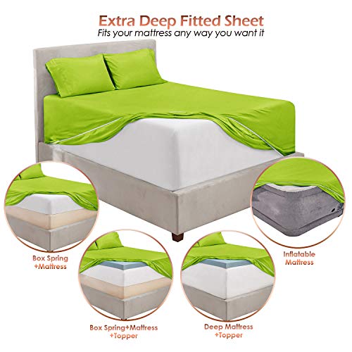 Image of Hearth & Harbor Extra Deep Pocket Bed Sheet Set - 4 Piece Hotel Luxury Sheets Fits Up to 24 inch Thick Mattress - Full - Garden Green