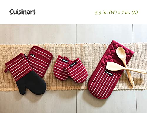 Cuisinart Neoprene Mini Oven Mitts, 2Pk -Heat Resistant Oven Gloves Protect Hands And Surfaces With Non-Slip Grip And Hanging Loop-Ideal Set For Handling Hot Cookware, Bakeware-Twill Stripe Red Dahlia #TOP3