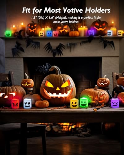 Image of Homemory 24Pack Color Changing Halloween Flameless Candles, 200+ Hours LED Votive Candles, Battery Operated Tea Lights for Pumpkin, Party, Christmas Decor (Batteries Included)