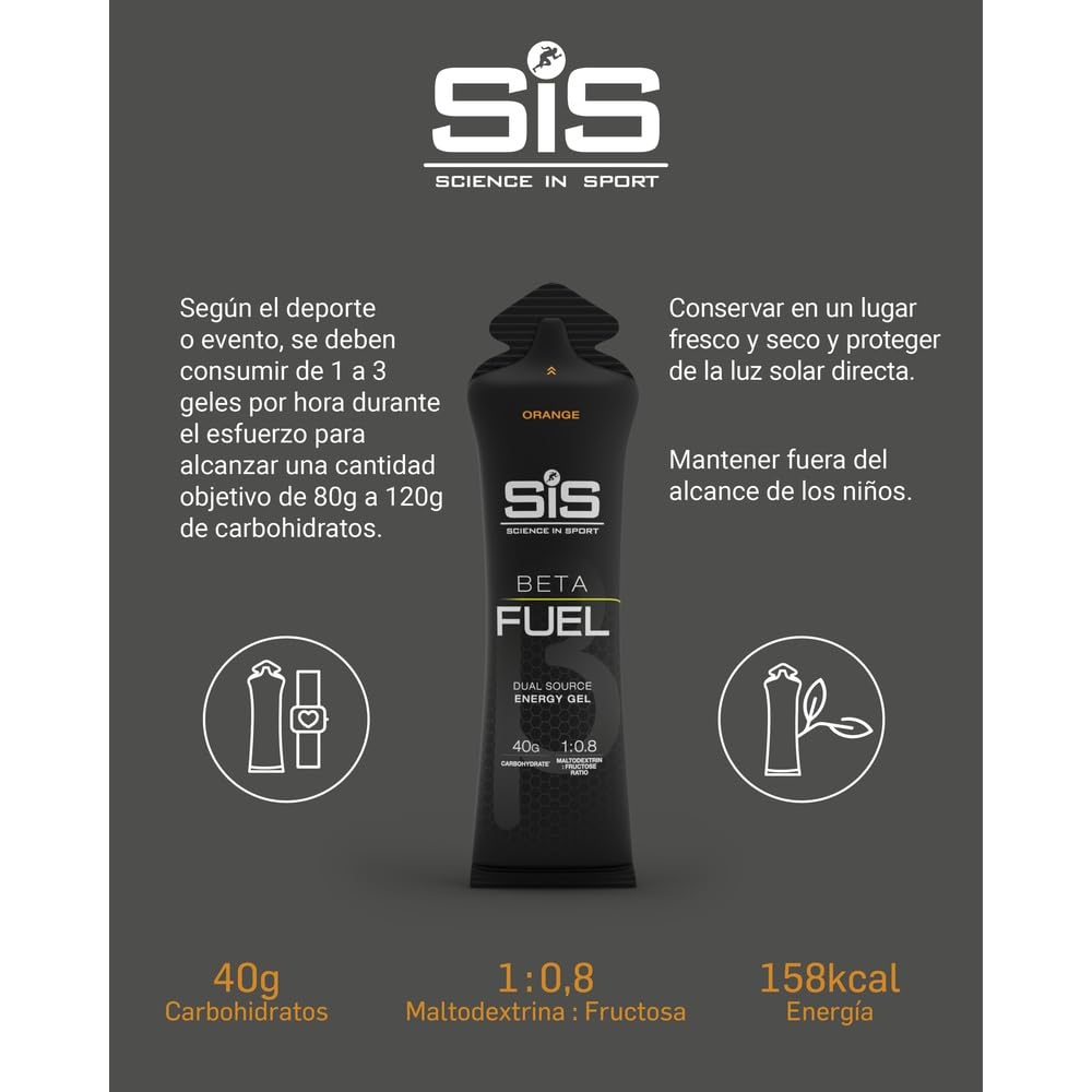 Science in Sport Beta Fuel Gel Gel Energético de Doble Fuente 30 x 60ml Naranja Vegano - 40g de Carbohidratos en Proporción 1:0.8, Muy Buen Proveedor de Energía