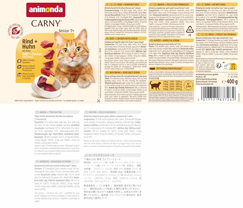 animonda Carny Senior Rind + Huhn mit Käse (6 x 400 g), Katzennassfutter für ältere Katzen ab 7 Jahren, Senior Nassfutter mit 100 % frischen Zutaten, Katzenfutter ohne Getreide und Zucker
