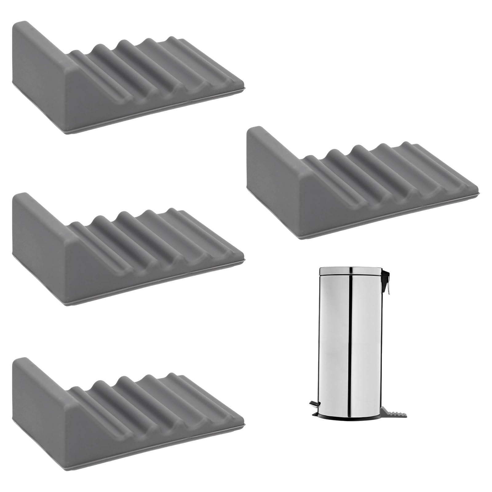 4pcs Trash Can Wall Protector, Silicone Wall Bumper Guard for Garbage Bin Furniture Stopper Pad Behind Can to Prevent Scratches and Stop Moving Accessories Supplies for Kitchen Office Home (Gray)