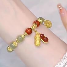 Jade Bracelet for Women Gold Leaf Peanut Apricot Leaves Bracelet Dainty Beaded Jade Bracelet Adjustable Lucky Green Jade Jewelry Yoga Beads Stretch Bracelet for Women Ladies Jewelry Gift Green