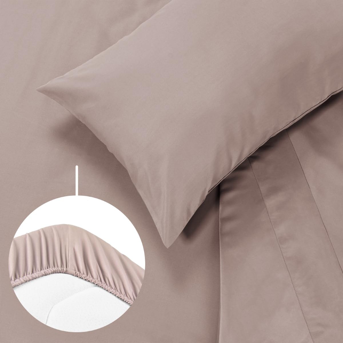 Blumtal - Parure De Lit 160x200 en Microfibre - 3 Pièces - Drap Housse 160x200 + Drap Plat 2 Personnes (240x275) + 2 Taies d'oreiller 50x80 - Taupe