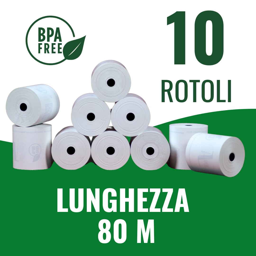 Maya Home & Garden - Rotoli Cassa 80x80 Termica Fiscale, Carta Termica 80x80 Omologata per Registratori di Cassa e Scontrini Fiscali, Alta Qualità e Lunga Durata