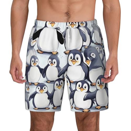 Short de bain homme anti-irritation à séchage rapide et motif pingouins surf