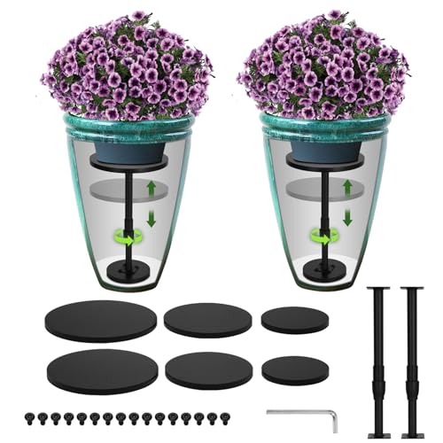 Topfurn Adjustable Height Plant Risers for Pots Indoor & Outdoor 2 PCS  12-21 Height 6/8/10 Base - Iron Rise Plant Fillers Risers for Tall Square Round Tapered Planters