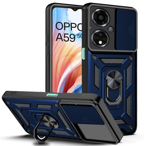Image of AESTMO Tough Armor Oppo A59 5G Bumper Back Case Cover | Ring Holder & Sliding Camera Shield Cover | 360 Degree Protection Back Case Cover for Oppo A59 5G (Blue)