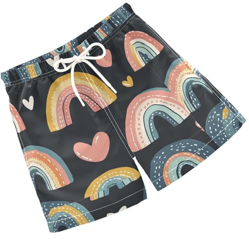 Pigsaly Boys Swim Trunks Rainbow Red Hearts Boys Board Shorts Swimsuit Swimwear Summer Bathing Suit 3T