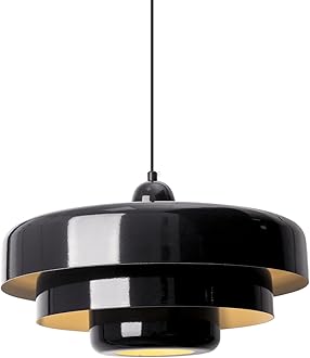 Black Mid Century Pendant Light, 59" Adjustable Hanging Cord with 3-Layer Metal Shade, Modern Chandelier for Dining Room, Kitchen Island, and Bedroom