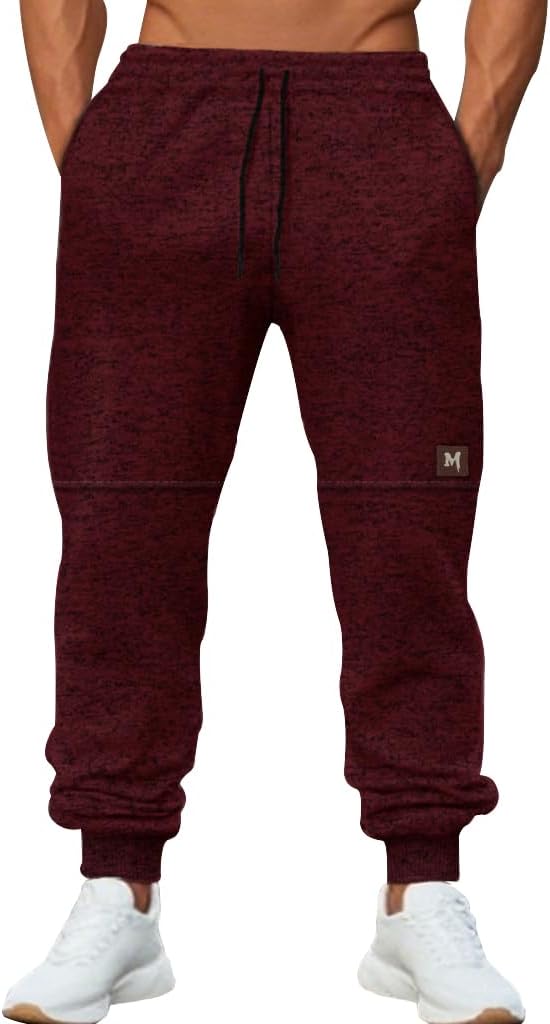 Men's Sweatpants Quilted Tapered Elastic Bottom Pants Lightweight Drawstring Athletic Trousers with Pockets