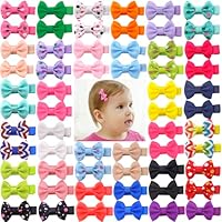 60Pcs Baby Girl Hair Bows 1.6 inch Mini Tiny Small Fully Lined Clips for Infant Toddlers (30 pairs)