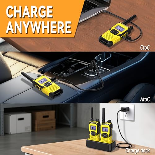 Image of KETELESE T4 FRS Two Way Radio Earpiece with Mic, Walkie Talkie Long Range for Adults, IP67 Waterproof Walkie Talkies, 22 Channel, NOAA Wheather Alert, PTT, VOX, Yellow, 4Pack