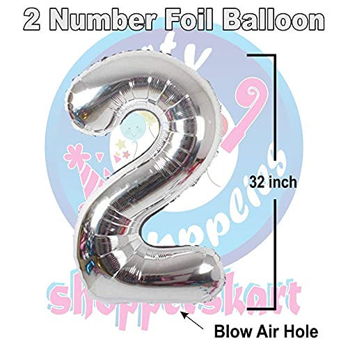 Image of Blue 32 Inches Numbers 2 Shape Large Big Foil Helium Balloons For Party Decorations In Happy Birthday Anniversary Office Items Materials Set Pack,13 Pcs