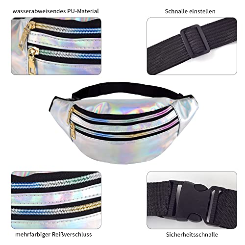 Heuptas modieuze waterdichte heuptas metallic heuptas voor vrouwen en mannen party festival sport outdoor reizen, zilver - Image 4