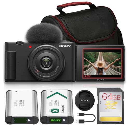Sony ZV-1F Vlogging Camera Bundle (Black) | 20.1MP 1 Sensor 4K Video 20mm Wide Lens Flip Screen & Directional Mic | Ideal for Vlogging & Content Creation (ZV1F/B) + 64GB Card + Bag + Battery