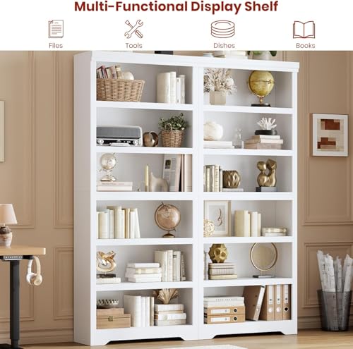 6 Tier Bookshelf, 75" Tall Modern Bookcase with Adjustable Shelves, Floor Standing Book Shelf with Sturdy Metal Frame, Storage Rack for Living Room, Office, Bedroom, Library, 31.5 Inch w, White by MilleLoom - Image 5