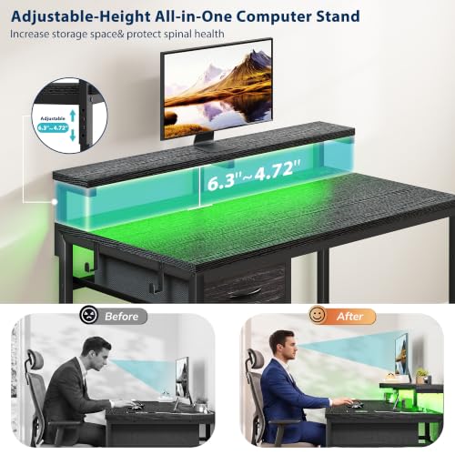 Image of DurayLoly 32 inch Gaming Desk with Power Outlet and LED Lights,Bedroom,Black