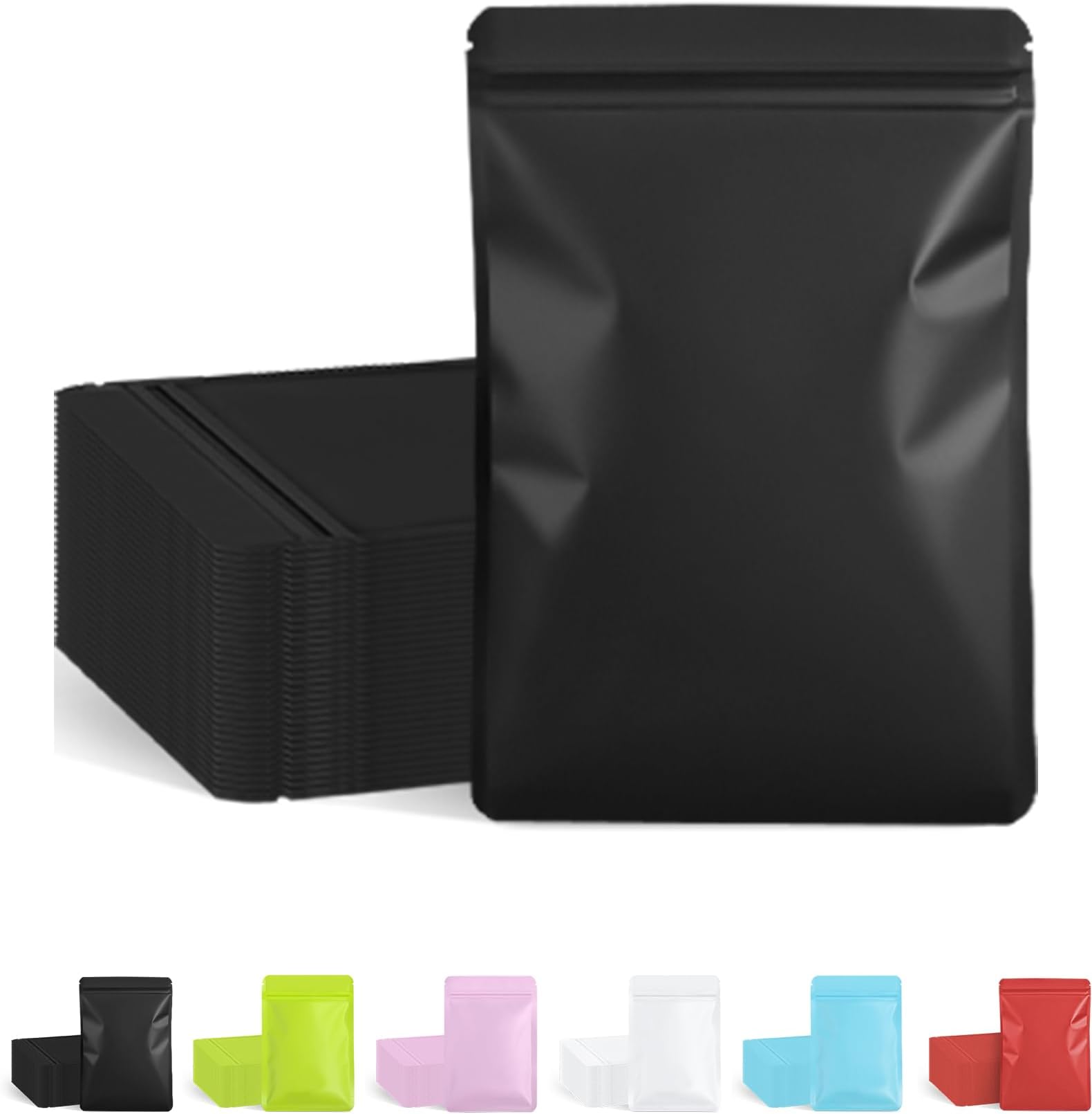 FireKylin 100 Pack Resealable Packaging Bags for Small Business Double-Sided Color Smell Proof Bags for Food Storage Flat Bags (Black, 4" x 6")