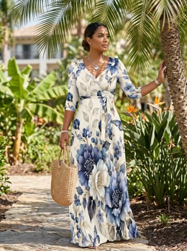 Image of Women Plus Size 3 /4 Sleeve Maxi Dress with Belt