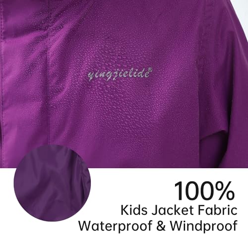 Image of YINGJIELIDE Boys Girls Waterproof Rain Jackets Kids Easy to Fold Windbreaker Lightweight Outdoor Hooded Raincoat
