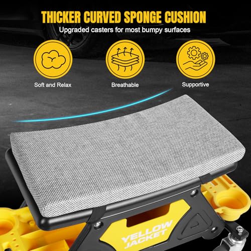 image for YELLOW JACKET Mechanic Stool with Wheels Rolling Stool Chair 300 lbs C