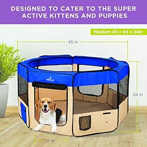 Zampa Dog Playpen Medium 45″x45″x24″ Pop Up Portable Playpen for Dogs and Cat, Foldable | Indoor/Outdoor Pen & Travel Pet Carrier + Carrying Case.