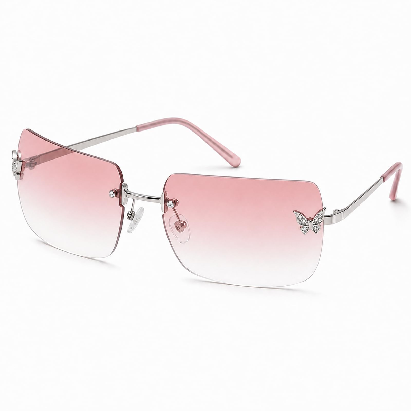 Y2K Sunglasses for Women, Rimless Rectangle Butterfly Accents