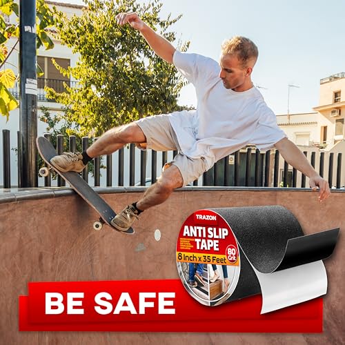 Image of Grip Tape - Heavy Duty Anti Slip Tape for Stairs Outdoor /Indoor Waterproof 8Inch x 35Ft Safety Non Skid Roll for Stair Steps Ramp Traction Tread Staircases Grips Adhesive Non Slip Strips Walk Black