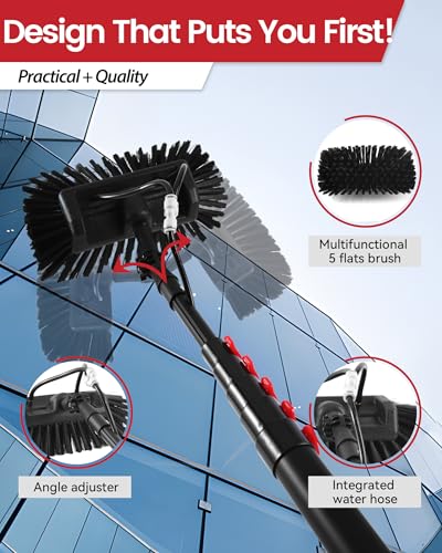 Image of Foundgo 24ft Solar Panel Cleaning Brush and Pole, Water Fed Window Cleaning Kit, Water Fed Pole Window Cleaning System, Water Fed Pole Kit, Window Washing Cleaner Equipment Kit with Rotating Brush