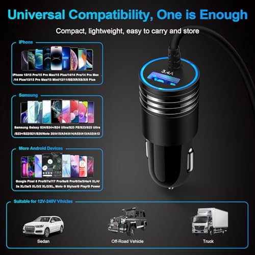 Andhot Android Car Charger Type C Samsung Car Charger Fast Charging For Samsung Galaxy S24/A15/A14/A54/A53 5G/A13/A03S/S23/S23 Ultra/S23 Plus/S22/S21Fe/S20/Z Flip6/A12/A32,3.4A Car Adapter+3Ft Usb C Cable thumb #6
