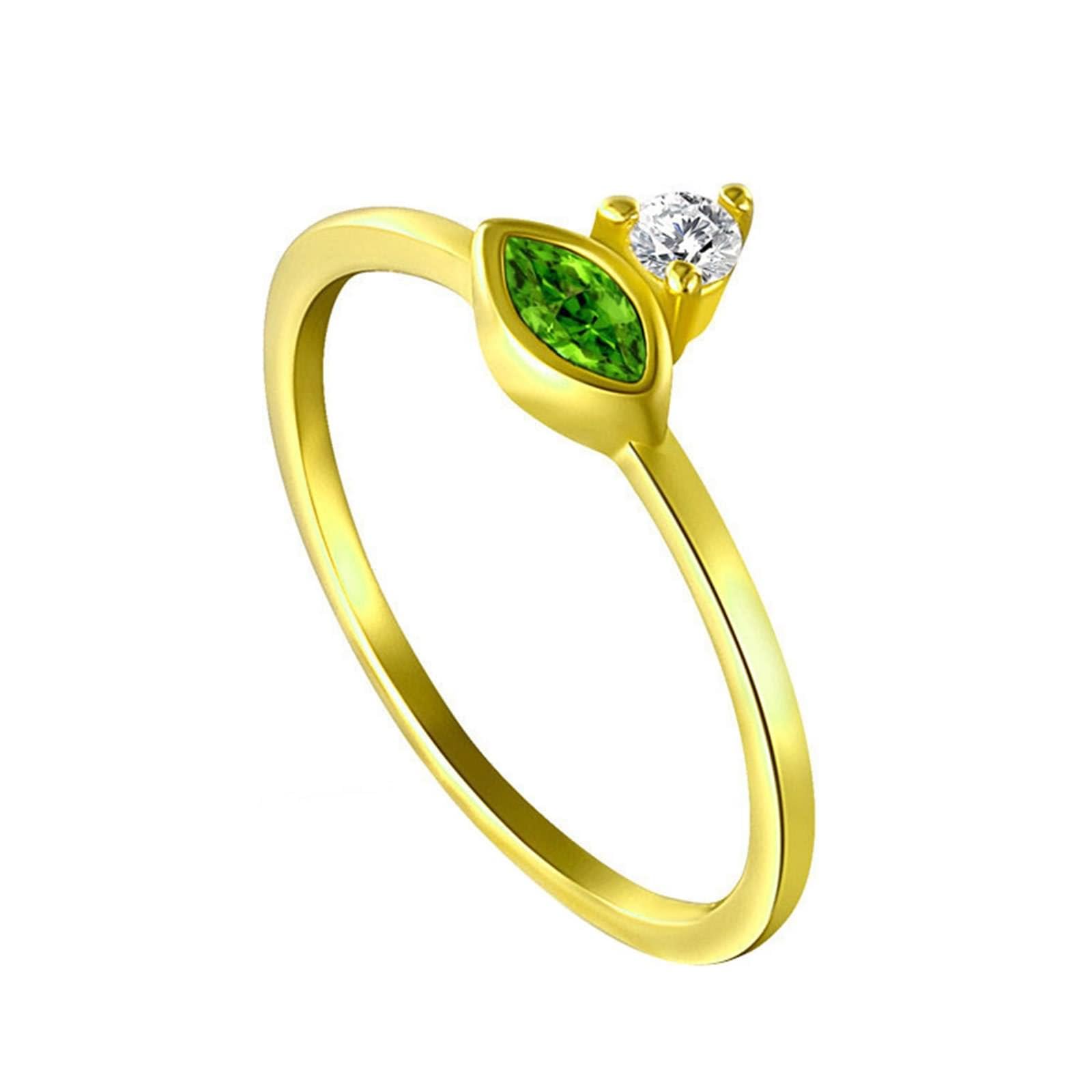 Anello per gioielli, anelli alla moda, oro rotondo, smeraldo artificiale a forma di marchese verde con verde in laboratorio, realizzato in oro giallo smeraldo
