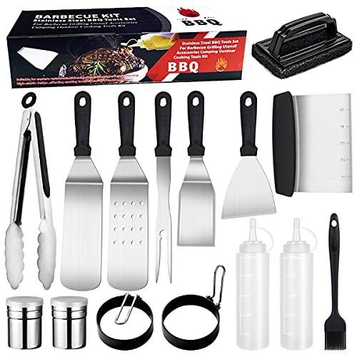 DOERDO 16 in 1 Flat Top Griddle Accessories Kits for Blackstone and Camp Chef, BBQ Grill Accessories Scraper Griddle Utensils Kits for Outdoor Camping
