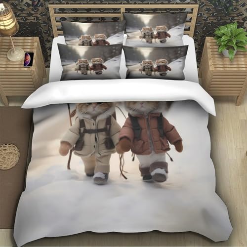 Housse de couette chat fermeture éclair parure lit microfibre douce - 5
