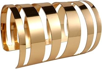 COLORFUL BLING 2 Pieces Gold Tone Cuff Bangle Bracelet Set for Women Girls Adjustable Smooth Wide Thin Thread Wire Armband Armlet Wrist Jewelry Set