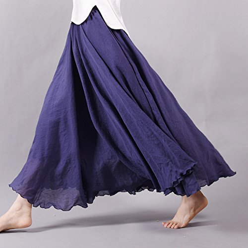 Giltpeak Linen Maxi Skirt, Women's Bohemian Flowy Elastic Waist Band Cotton Linen Long Maxi Skirt Dress4