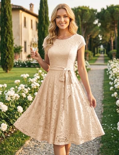 Image of MUADRESS Women's Lace Cocktail Wedding Party Dress | Wedding Guest Ready,Homecoming Event Style,Bridal Shower Outfit,Dinner Date Look,Tea Party Occasion,Birthday wear