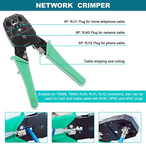 BURNNOVE 18 in 1 Netzwerk Reparaturwerkzeuge Professionell Netzwerk Werkzeug Set LAN Kabel Tester für RJ45, RJ11, RJ12 Netzwerk Kabeltester Kit mit 17 Anschlüssen und 2M Netzwerkkabel