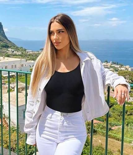 Nebility Shapewear Bodysuit for Women Tummy Control Seamless Body Shaper Short Sleeve Body Suits for Women Tank Tops4