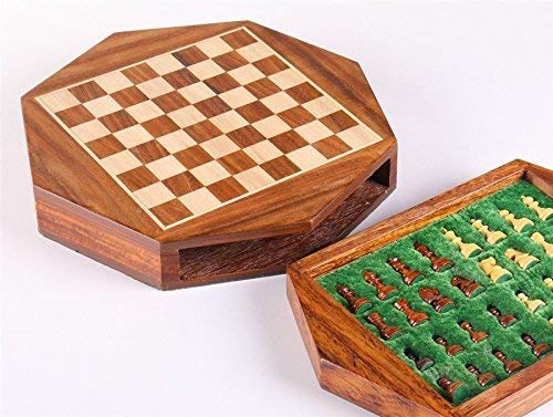Modfash CHESSNCRAFTS - Scacchiera da viaggio in legno con scacchi da 22,9 cm, con spazio per gli uomini di scacchi, montato in un cassetto