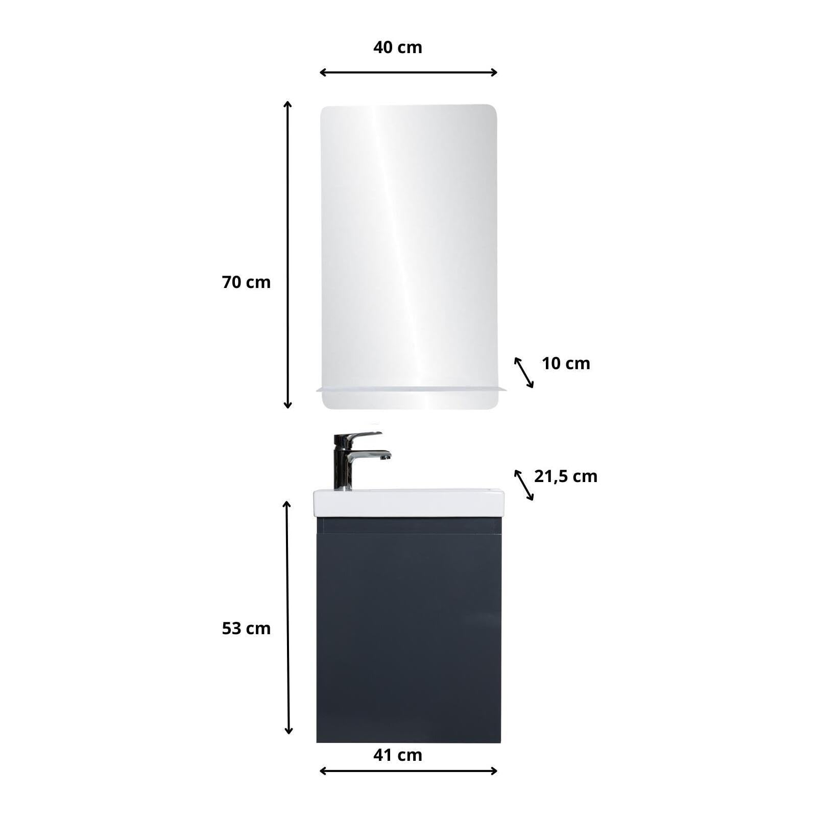 Lave-Manos Lisa + Espejo L40 cm con Estante Blanco