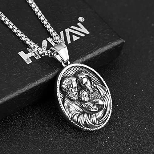 HZMAN Stainless Steel St Joseph/Mary/Jesus Necklace for Men Women Christian Medal Amulet Pendant Jewelry Gift3