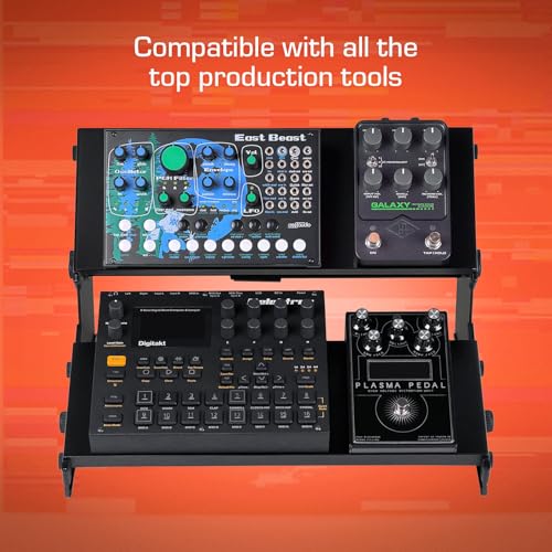 Image of XTS Mini Duo-Flex Desktop Stand, 2 Tiers with Trays for FX Pedals / Synths / Audio Interfaces / MIDI Controllers, Holds 2-4 Pedals or Machines on Each Tier, 15.5 inch Width, Fits Elektron Digitakt / Digitone / Octatrack & More
