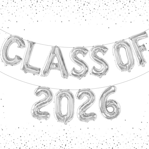 Image of Graduation Decorations 2026 | Silver Class of 2026 Balloons - 16 Inch | Graduation Balloons Banners | Silver Graduation Decorations | Class of 2026 Banner for Class of 2026 Decorations, KatchOn